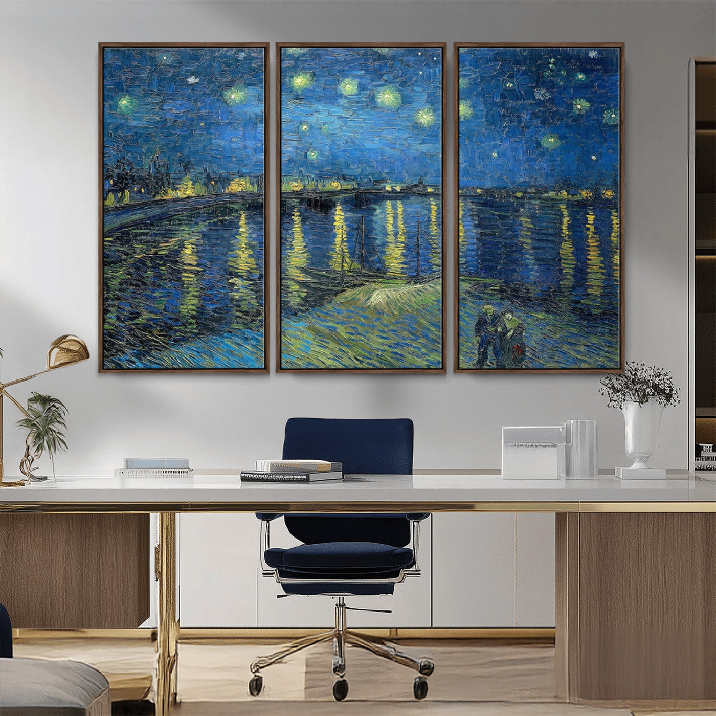 94605-MGV-CV-36X24-Vincent van Gogh Starry Night over the Rhone Abstract Wall Art Canvas, Starry Night Canvas Print
