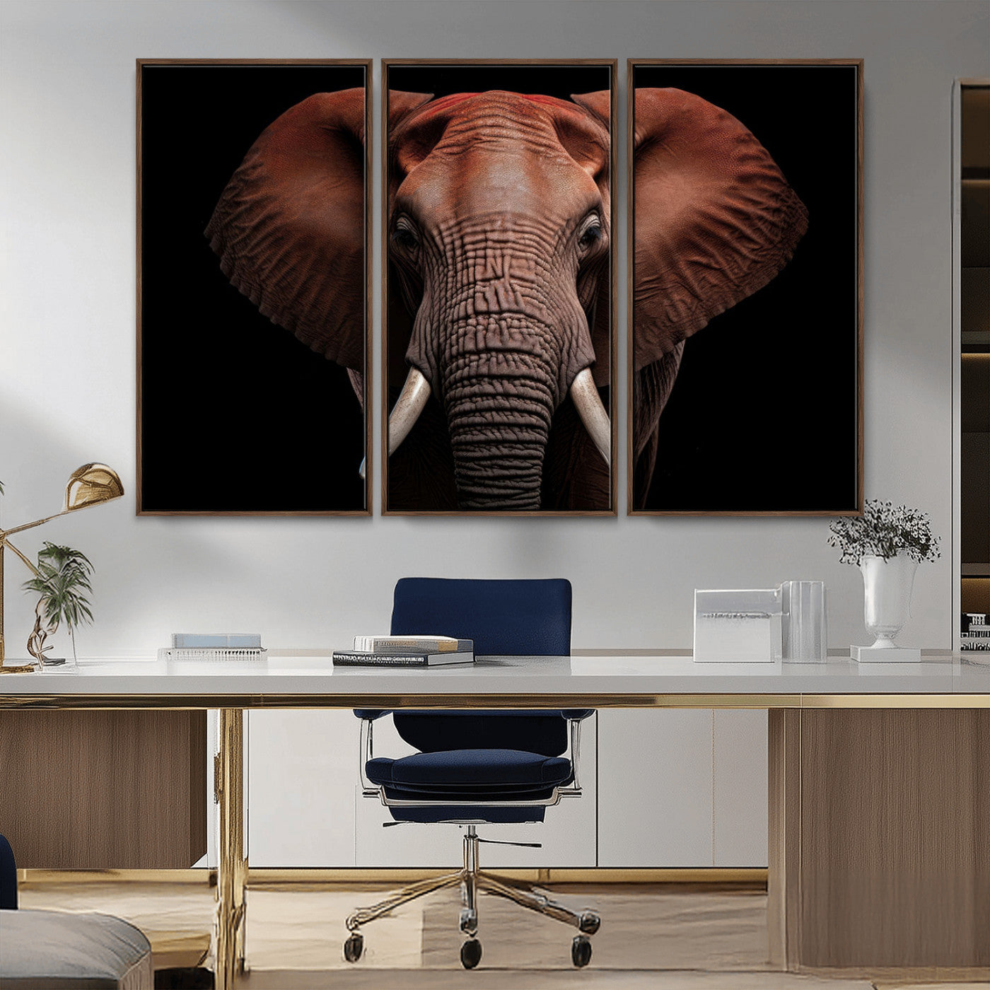 21941-MGV-FC-48X32-3P_Walnut-Wild Elephant Wall Art Canvas Print, Africa Savannah Wild Animal Wall Decor Print