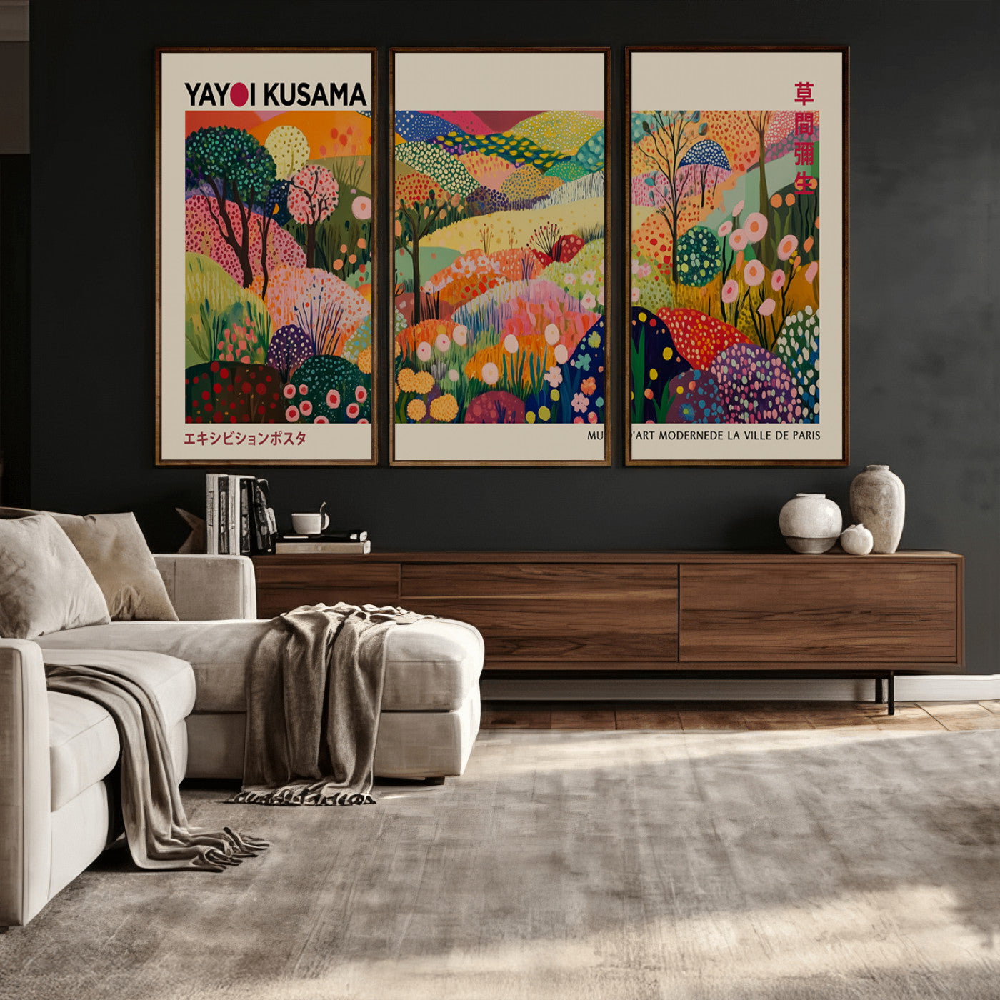 98921-MGV-CV-36X24 - Framed Yayoi Kusama 1986 Wall Art Print – Japanese Wall Art Print, Wabi Sabi Yayoi Kusama Print