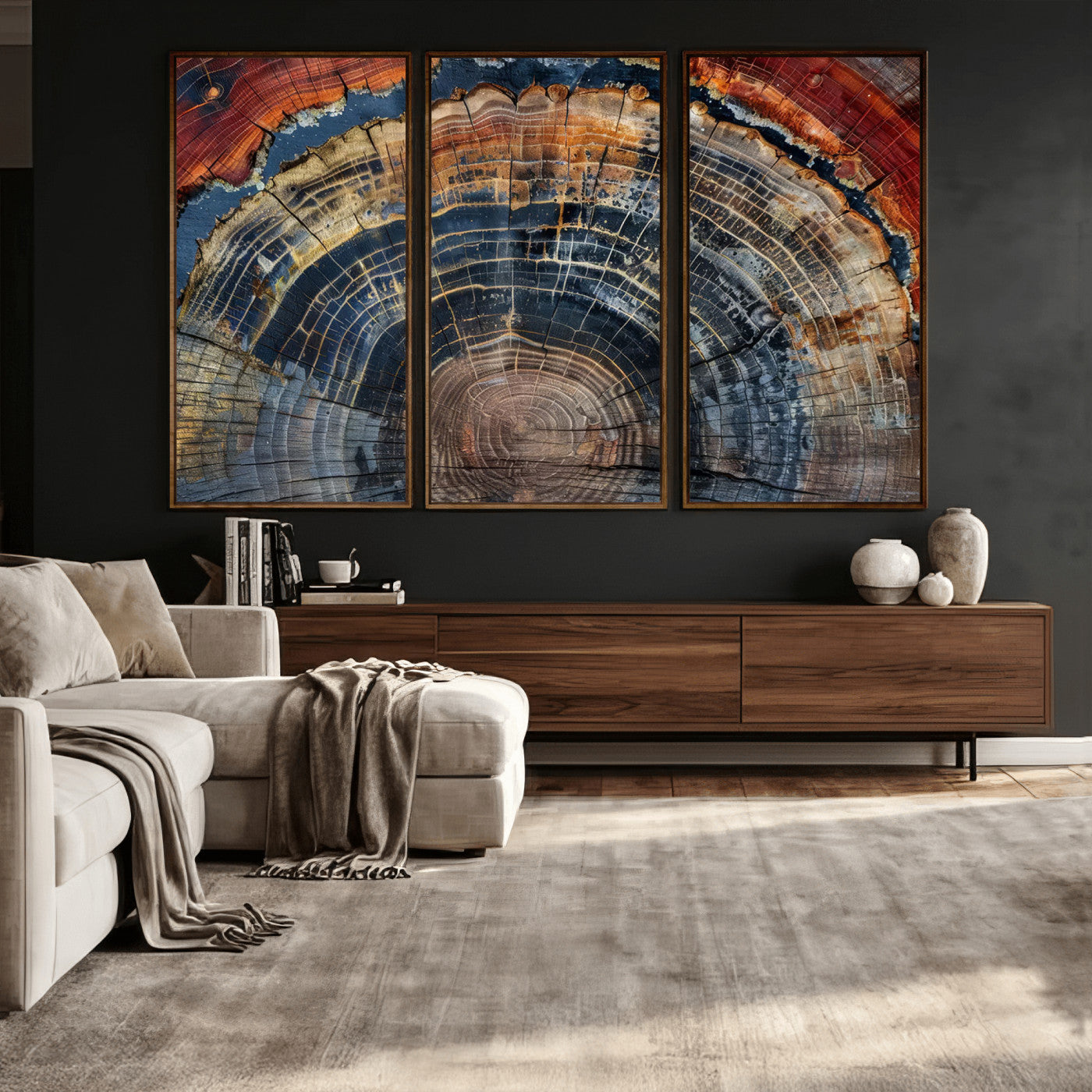 63519-MGV-CV-36X24 - Abstract Tree Ring Wall Art Canvas Print – Colorful Framed Minimalist Nature Tree Rings Home Artwork for Home and Office Decor