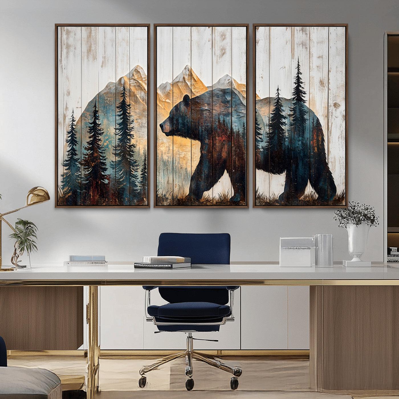 -Rustic Bear Wall Art - Grizzly 399 Bear Wall Art - Mountain Wood Canvas Wall Art - Nature Theme