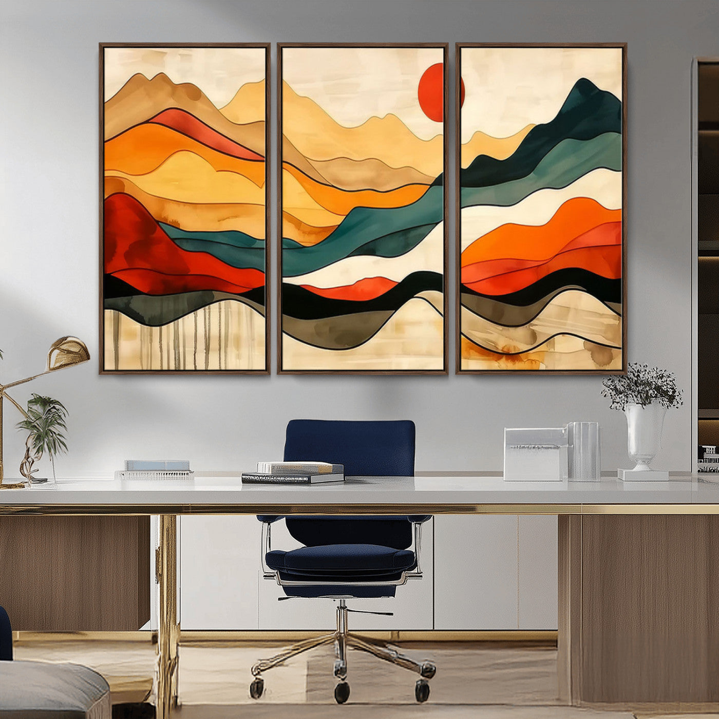 23241-MGV-CV-36X24-Mid Century Wall Art Print - Abstract Woodland Print - Modern Art Panoramic Mountain Wall Art