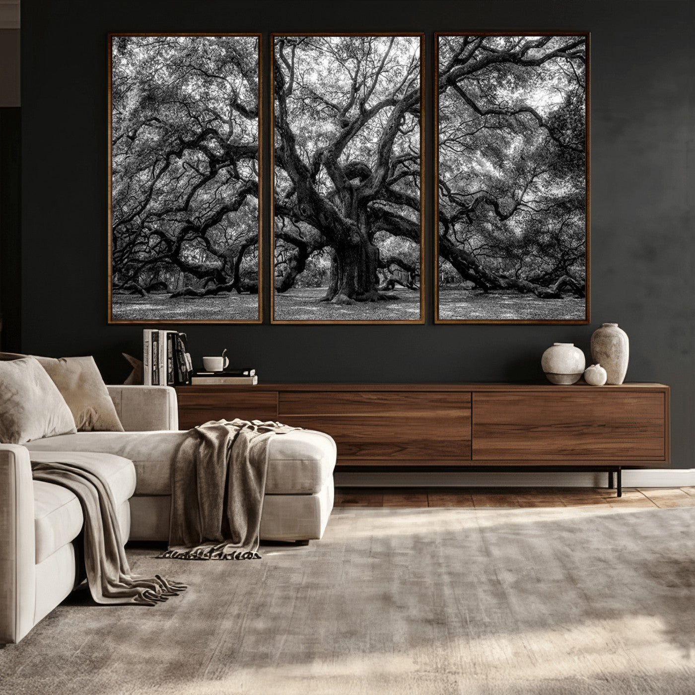 132944706-MGV-CV-36X24 - Black and White Old Angel Oak Tree Wall Art Canvas Print