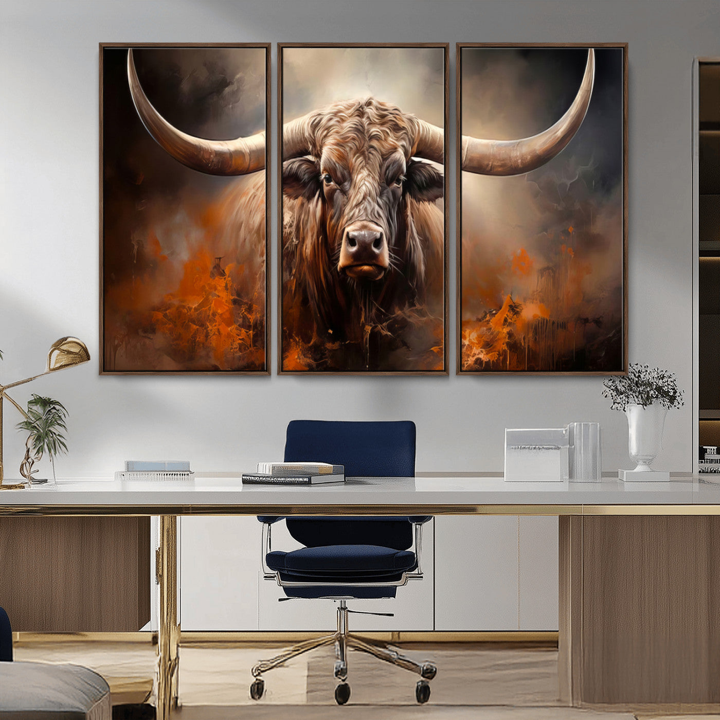 -Highland Bull Canvas Abstract Canvas Wall Art Print – Powerful Highland Bull with Striking Horns in