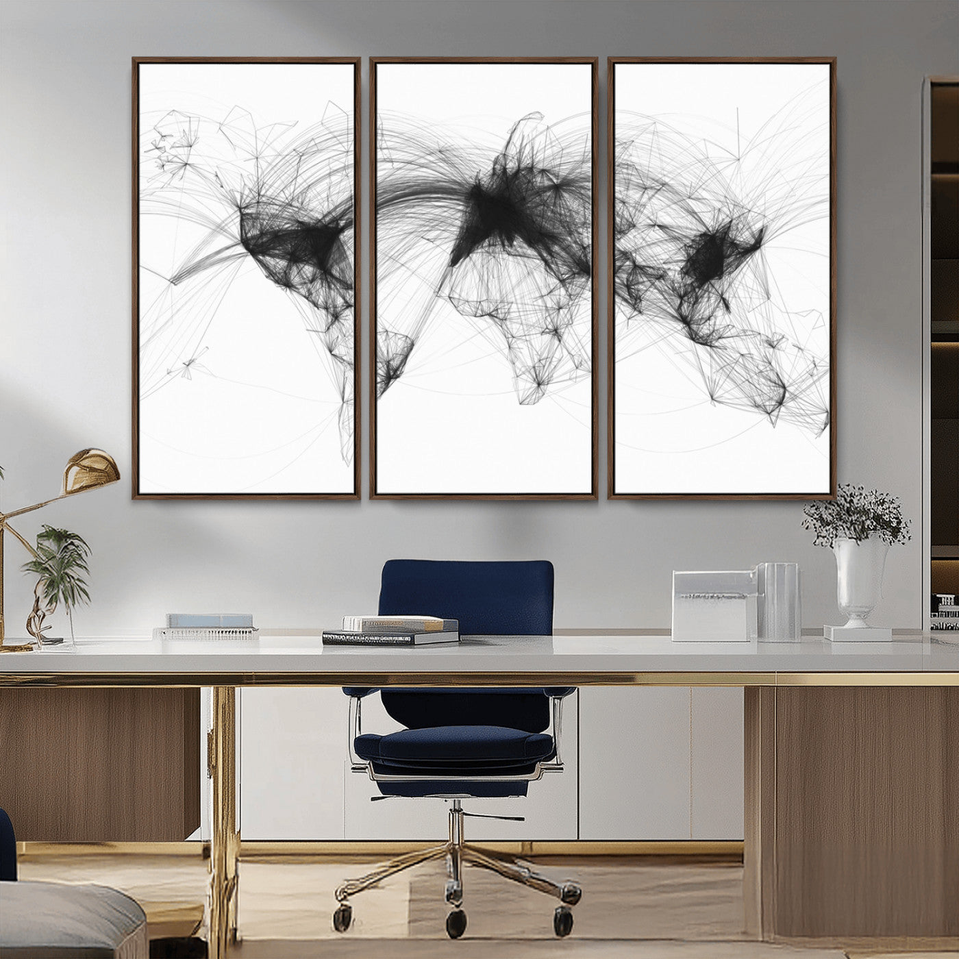 Black-Flight-Routes-MGV-CV-36X24-Flight Routes Air Traffic Map Canvas Wall Art - Framed - Ready to Hang