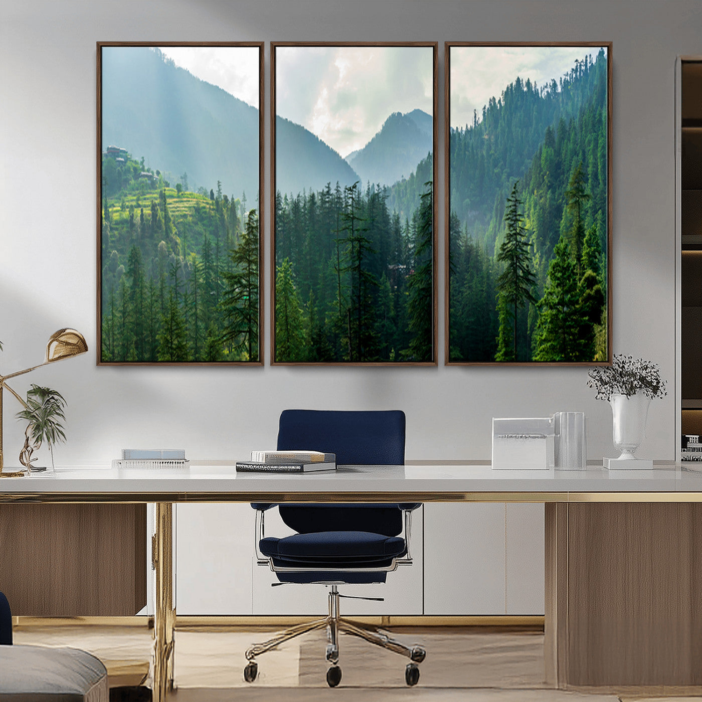 83417191-MGV-CV-36X24-Misty Forest Mountain Wall Art Canvas Print – Framed Serene Nature Scene with Tranquil Valley Artwork for Home, Office