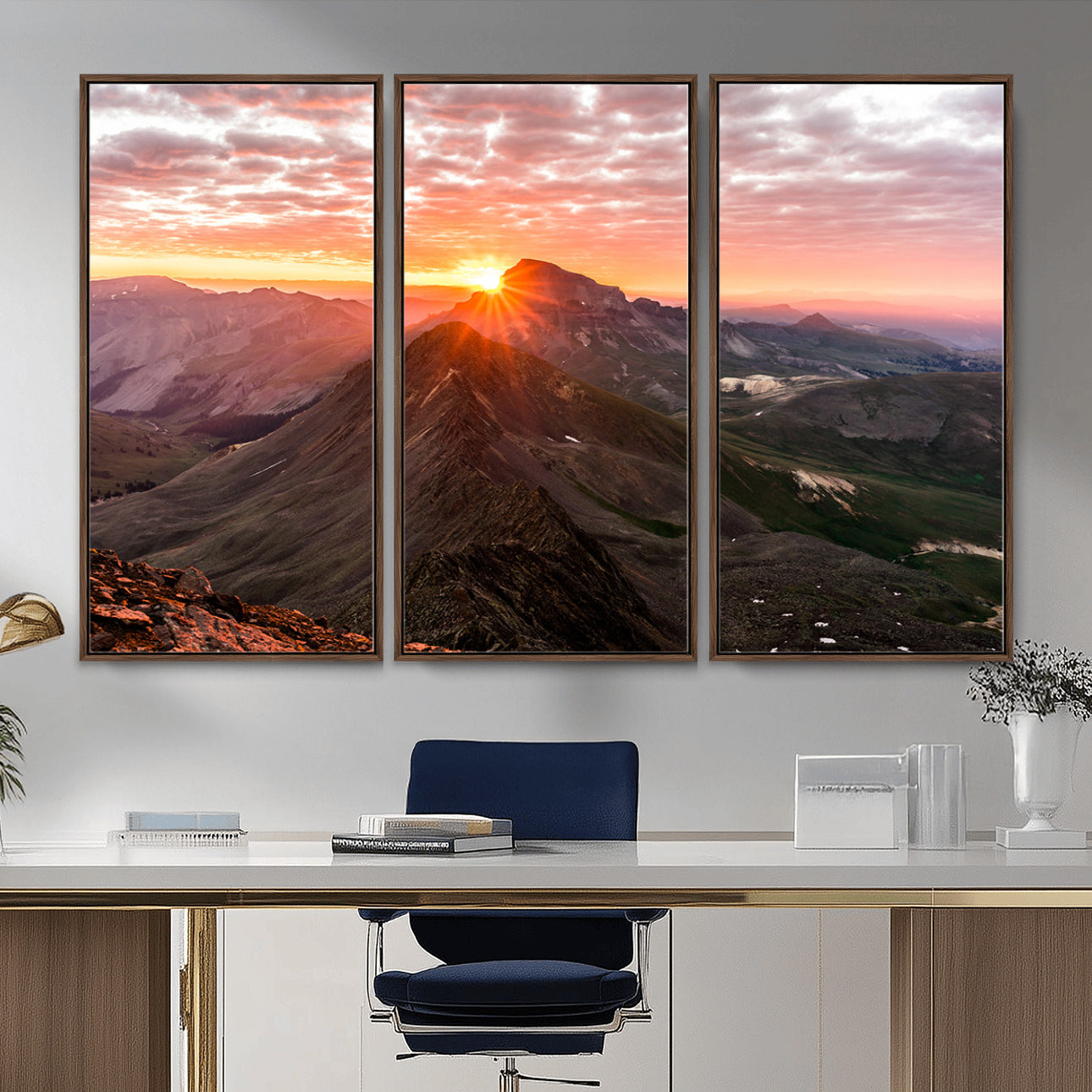 MGV-FC-48X32-3P - Majestic Sunrise Wall Art – Canvas Print of Rugged Mountain Peaks, Vibrant Sky, Serene Landscape, Nature Decor for Home or Office