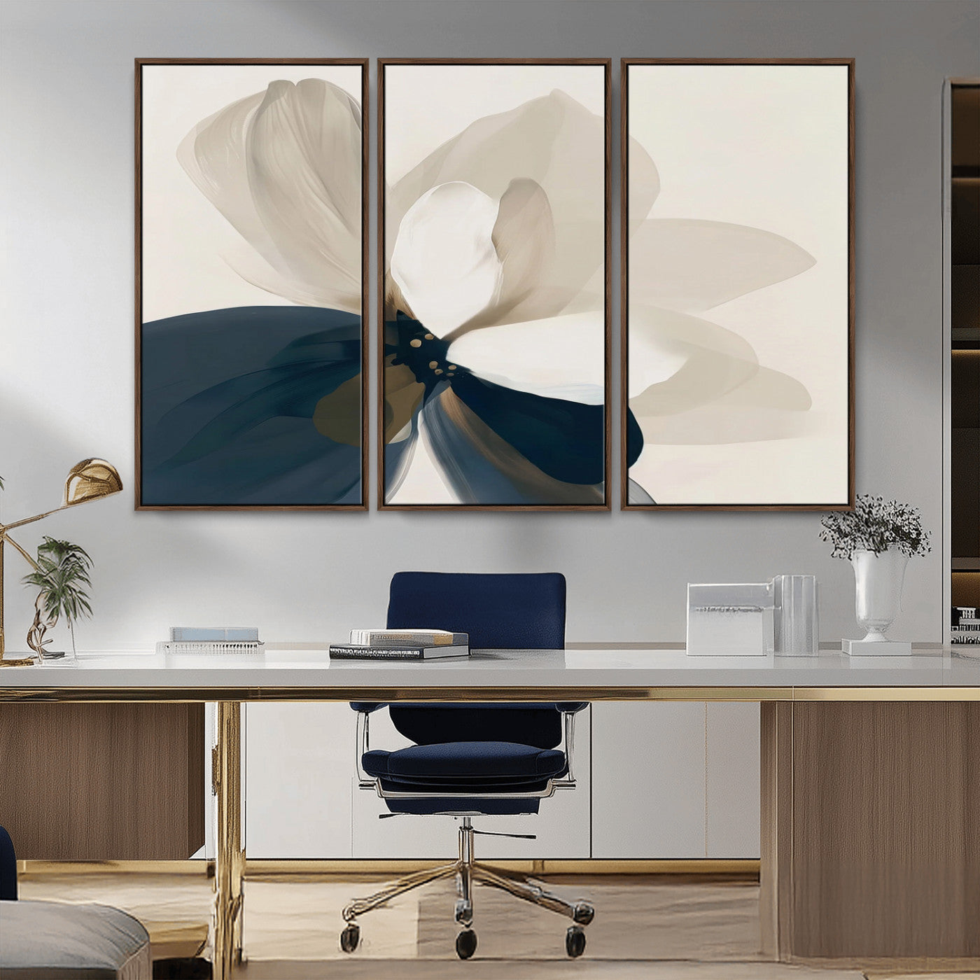 -Minimal Flower Wall Art Canvas Print, Framed Flower Drawing Art Picture Print, Beige Bloom Perfect Modern Botanical Decor Artwork