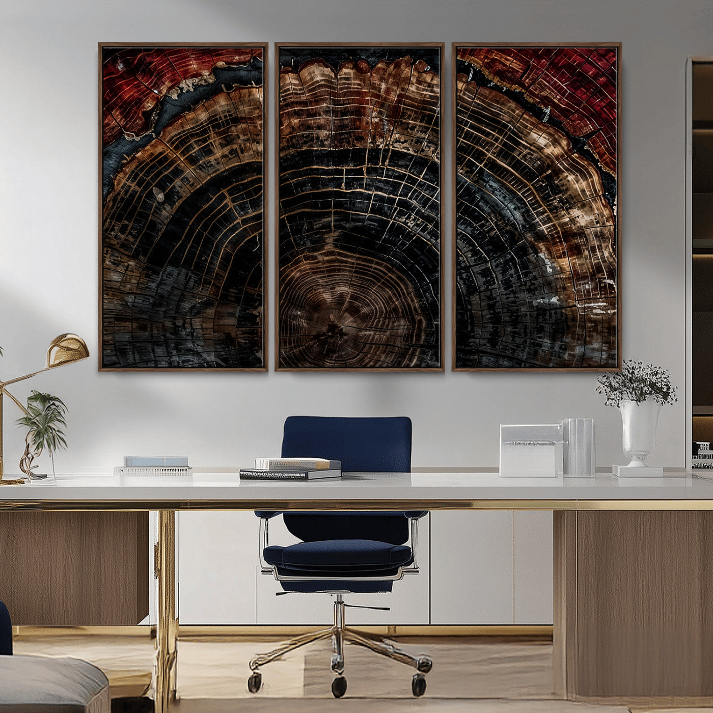 43686762-MGV-CV-36X24-Dark Wood Ring Wall Art Canvas Print – Framed Abstract Tree Rustic Artwork for Home, Office, Living Room