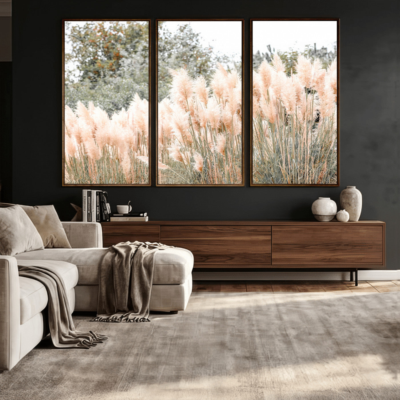 21826392-MGV-CV-36X24 - Pampas Grass Wall Art – Soft Blush Hues and Natural Texture Canvas Print, Serene Outdoors & Botanical Charm for Living Room or Nature Decor