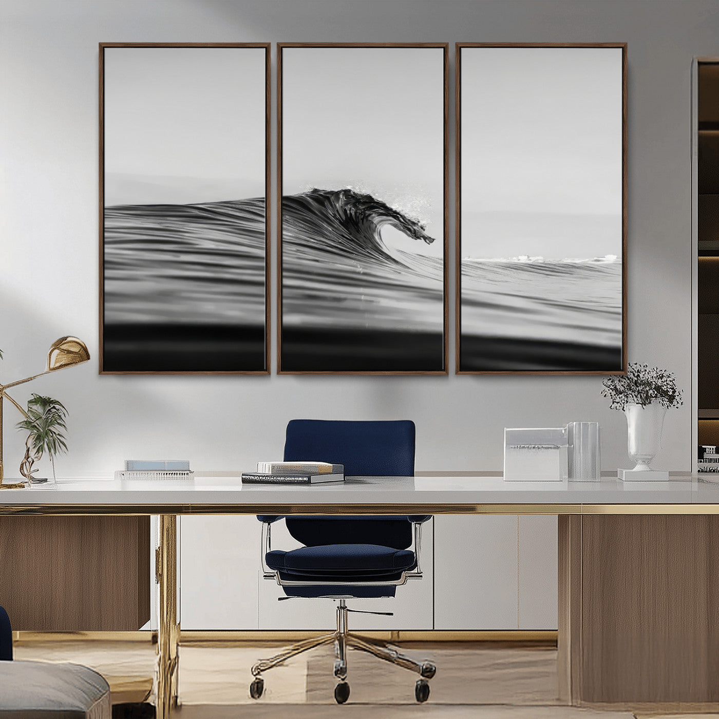 -Black Wave Wall Art Canvas Print, Framed Abstract Surf Art Picture Print, Minimalist Ocean Perfect Minimalist Coastal Decor Artwork