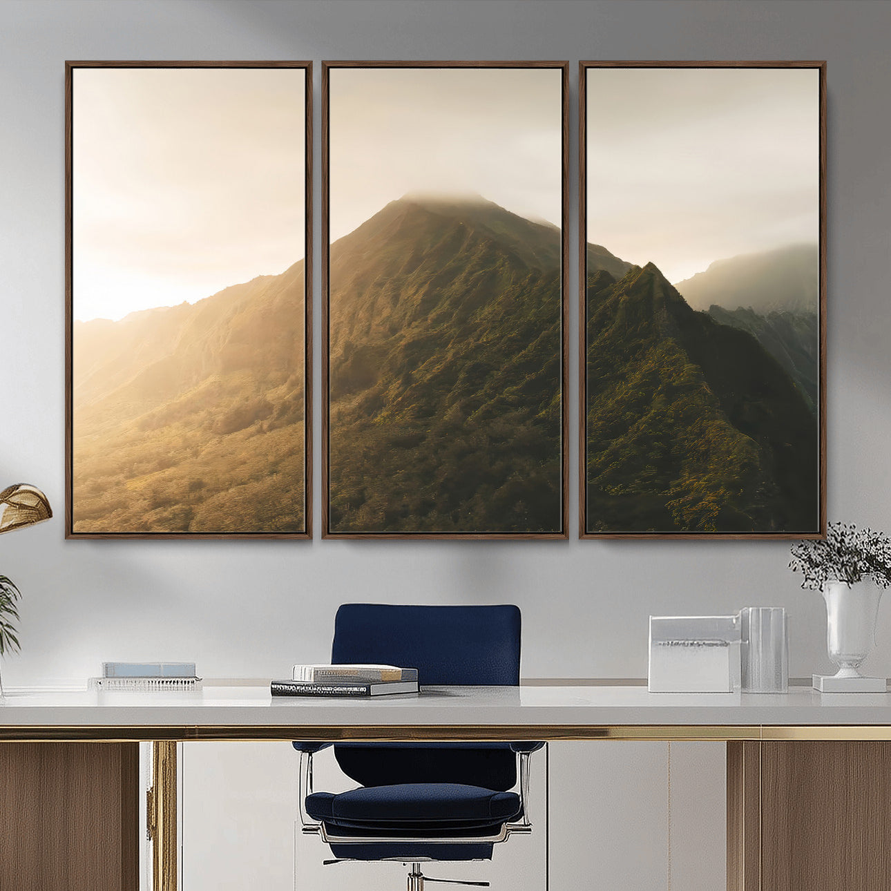 42338636-MGV-CV-36X24-Mountain Wall Art – Framed Sunset Landscape Canvas Artwork, Serene Nature Design, Rustic Decor for Home, Office