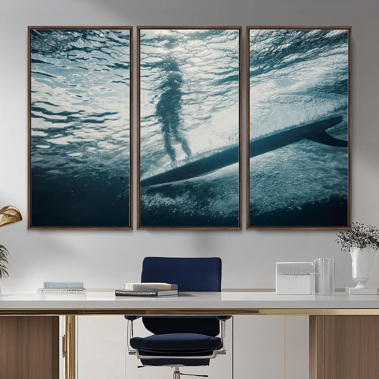 MGV-FC-48X32-3P - Submerged Surf Wall Art Canvas Print, Framed Underwater Perspective Art Picture Print, Ocean Surf Perfect Coastal Adventure Decor Artwork