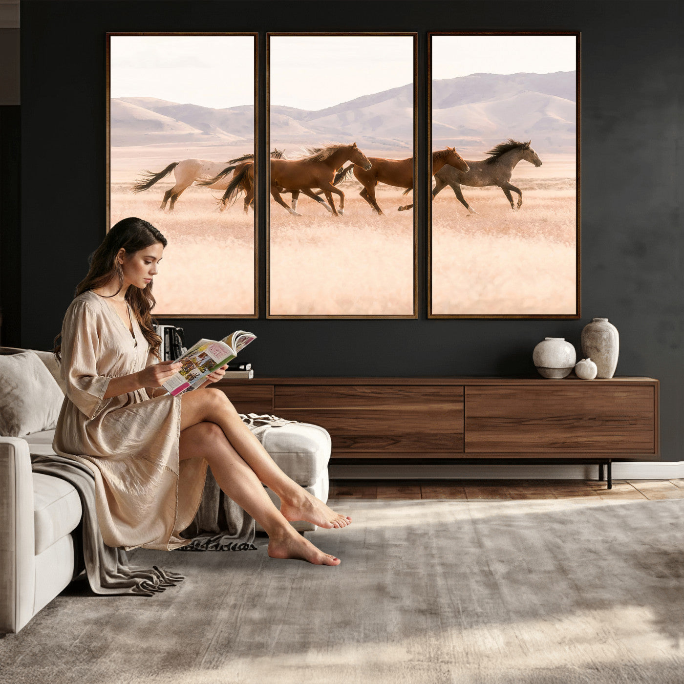 HORSESH-MGV-CV-36X24 - Wild Horses Wall Art – Running Freedom Canvas Print, Graceful Movement, Outdoor Landscape, Nature’s Power and Spirit, Home or Office Decor