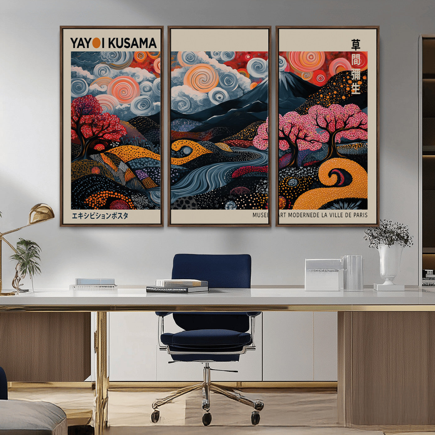 89598235-MGV-CV-36X24-Modern Japanese Wall Art Canvas Print – Framed Contemporary Yayoi Kusama Artwork for Home, Office, Living Room