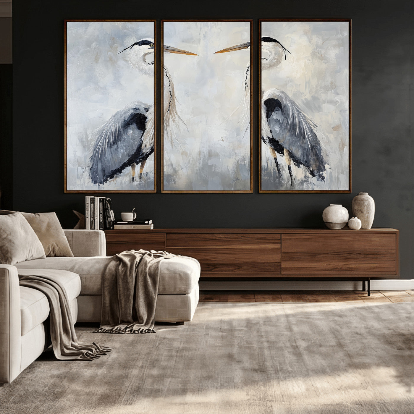 90806932-MGV-CV-36X24 - Heron Wall Art Wall Art Canvas Print, Framed Bird Canvas Decor Art Picture Print, Nature Inspired Perfect Coastal Minimalist Decor Artwork