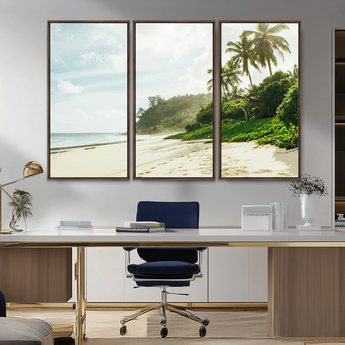 -Relaxing Beach Wall Art Canvas Print – Framed Ocean View Coastal Serenity Tropical Nature Scene Artwork for Home Office