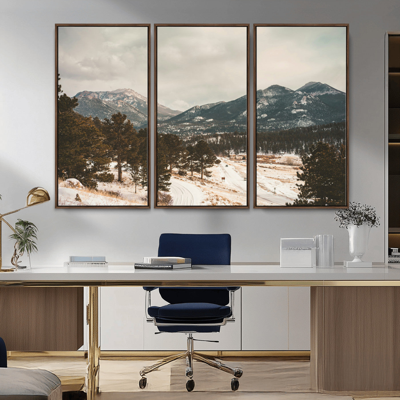 -Mountain Landscape Wall Art Canvas Print – Framed Snowy Peaks Alpine Aesthetic Rustic Winter Scene Artwork for Home Office
