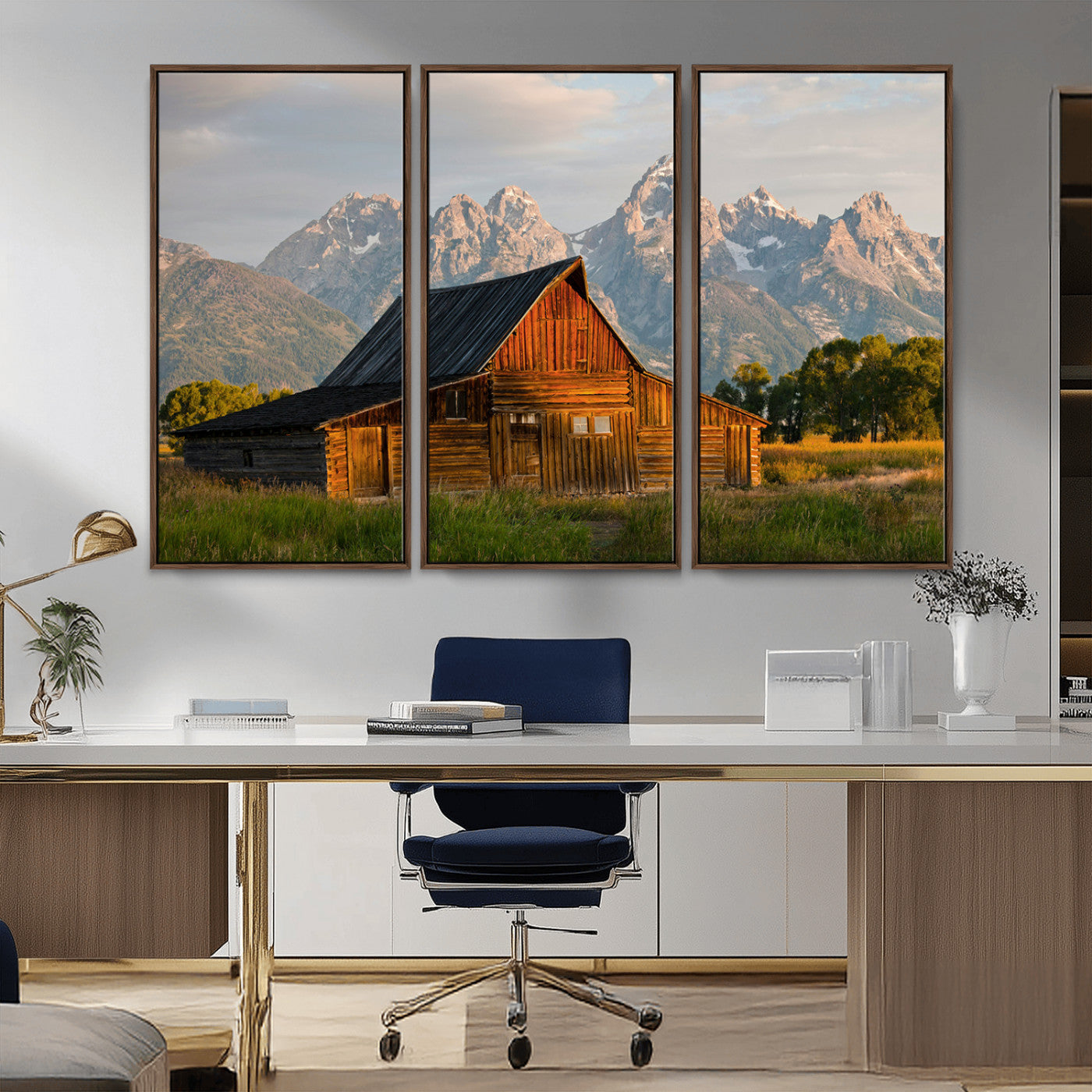 31771014-MGV-CV-36X24-Rustic Barn Wall Art Canvas Print – Framed Western Landscape Farmhouse Style Rustic Nature Scene Artwork for Home Office