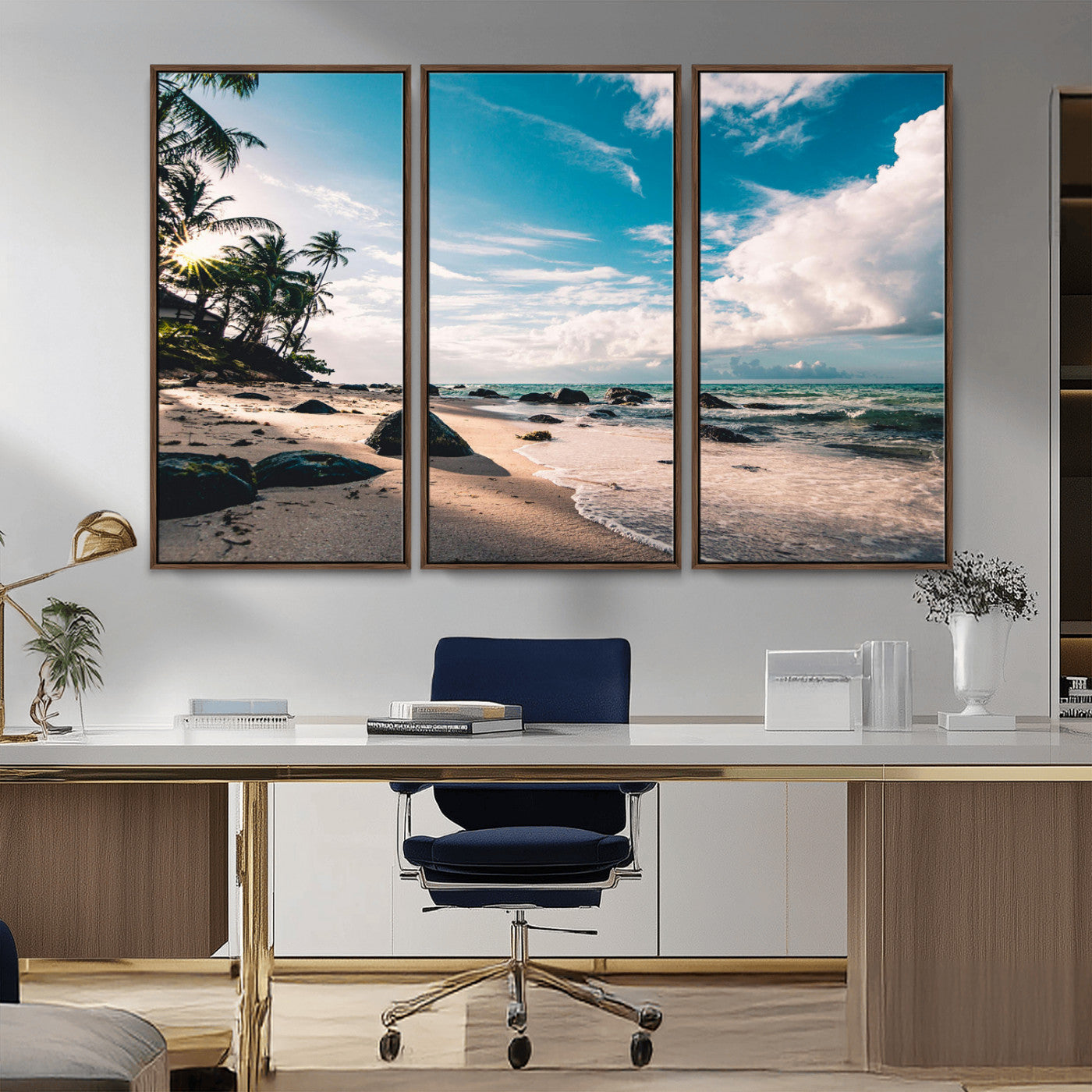 95301406-MGV-CV-36X24-Tropical Beach Wall Art Canvas Print – Framed Ocean Waves Relaxing Seascape Coastal Nature Scene Artwork for Home Office