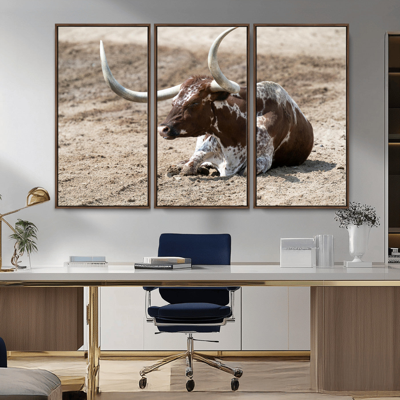 -Texas Longhorn Wall Art Canvas Print – Framed Country Living Farmhouse Rustic Cattle Scene Artwork for Home Office