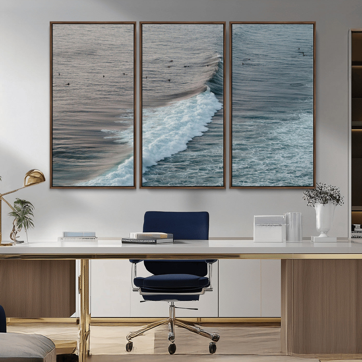 -Ocean Waves Wall Art Canvas Print – Framed Coastal Serenity Surf Nature Scene Artwork for Home Office