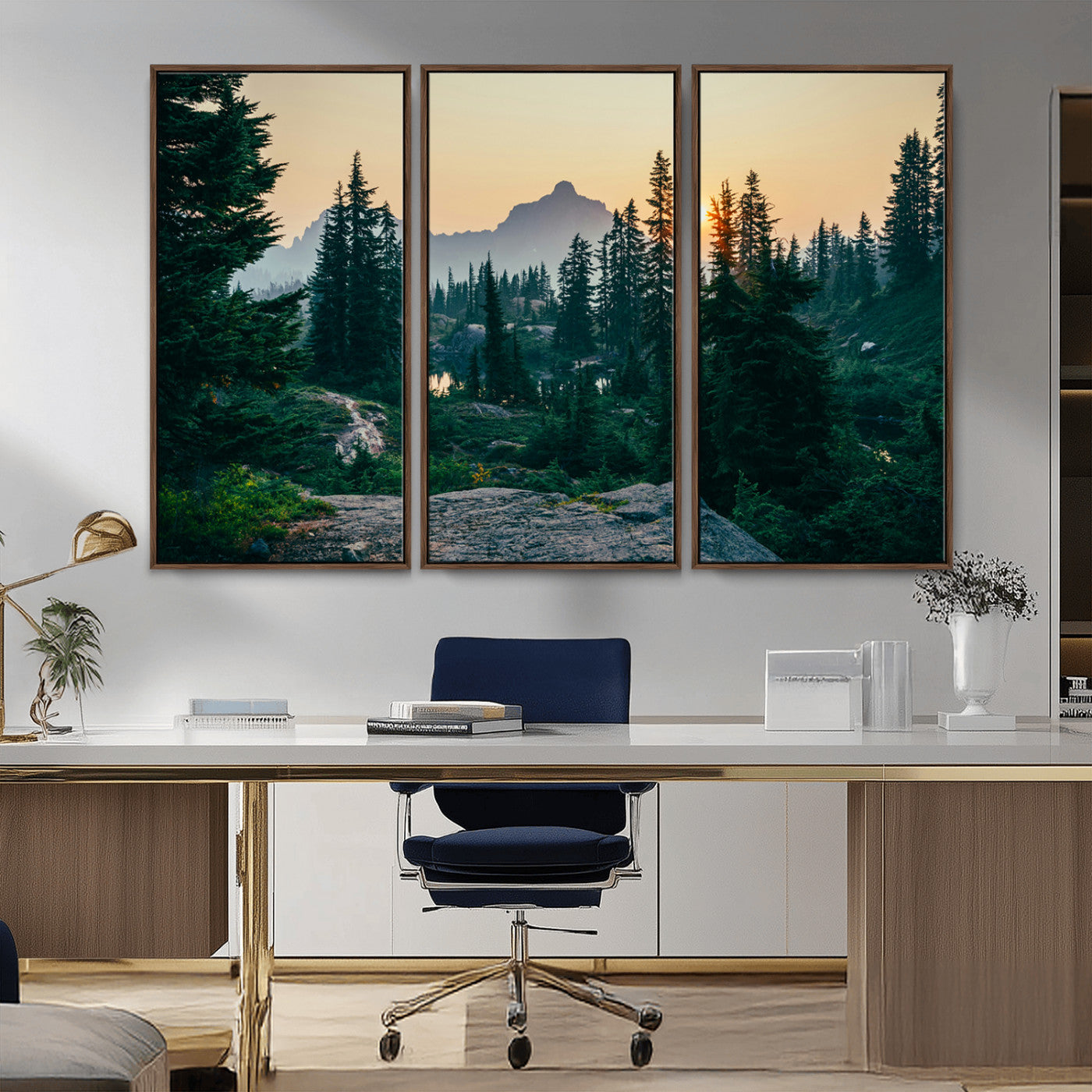 -Mountain Wall Art Canvas Print – Framed Forest Serenity Mountain Nature Scene Artwork for Home Office