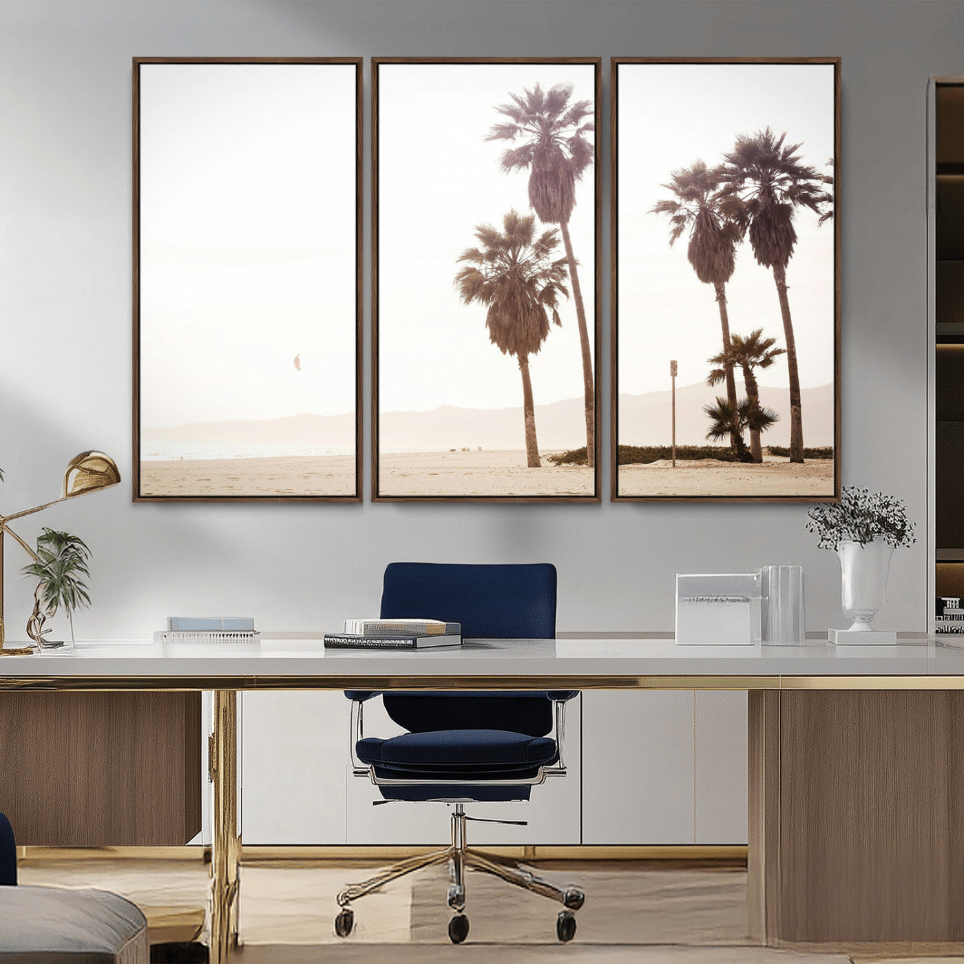 48255923-MGV-FC-48X32-3P_Walnut-Coastal Light Wall Art Canvas Print – Relaxing Shoreline Minimalist Ocean Tropical Serenity Artwork for Home, Office