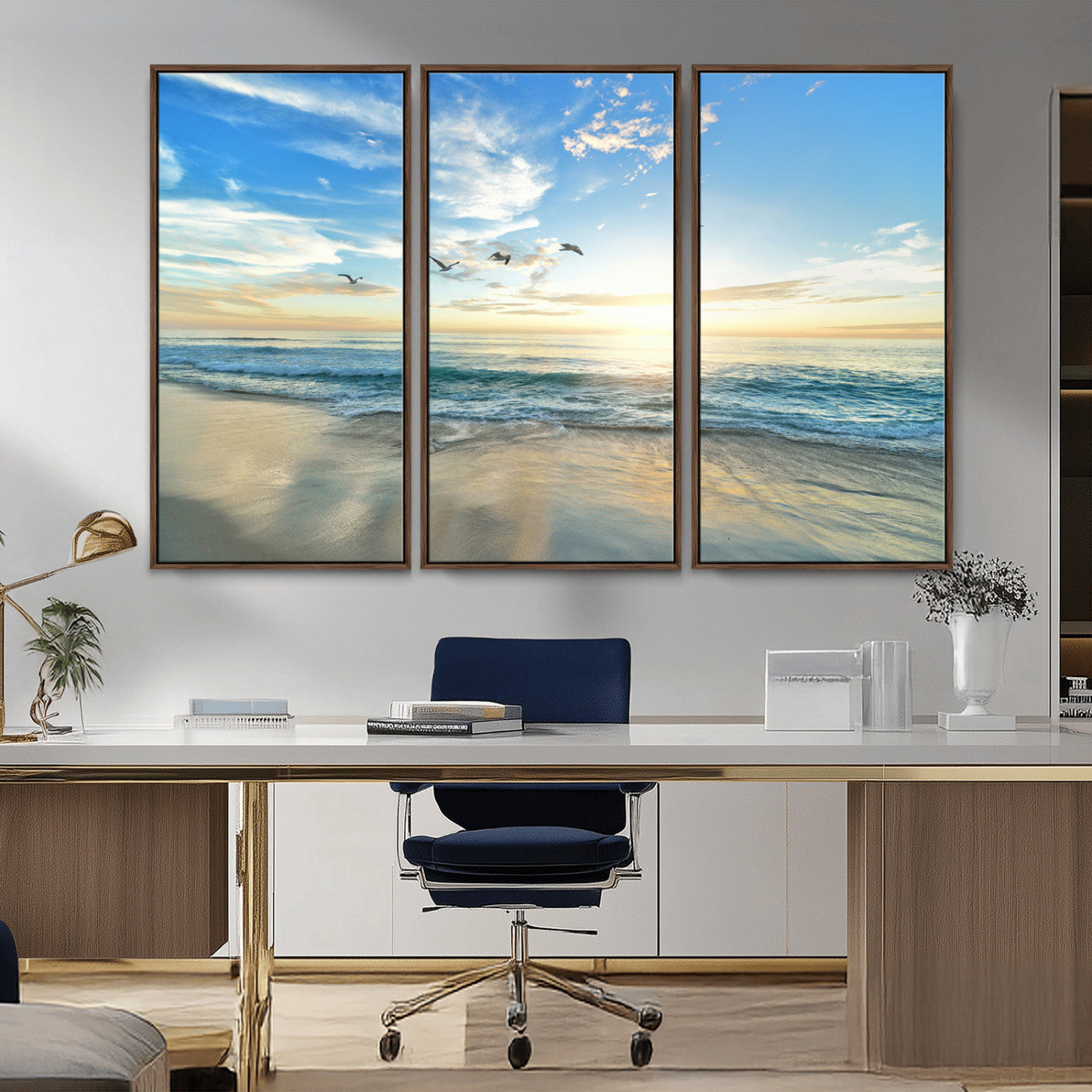 20708696-MGV-CV-36X24-Minimalist Seaside Wall Art Canvas Print – Morning Glow Golden Reflections Coastal Nature Artwork for Home, Office