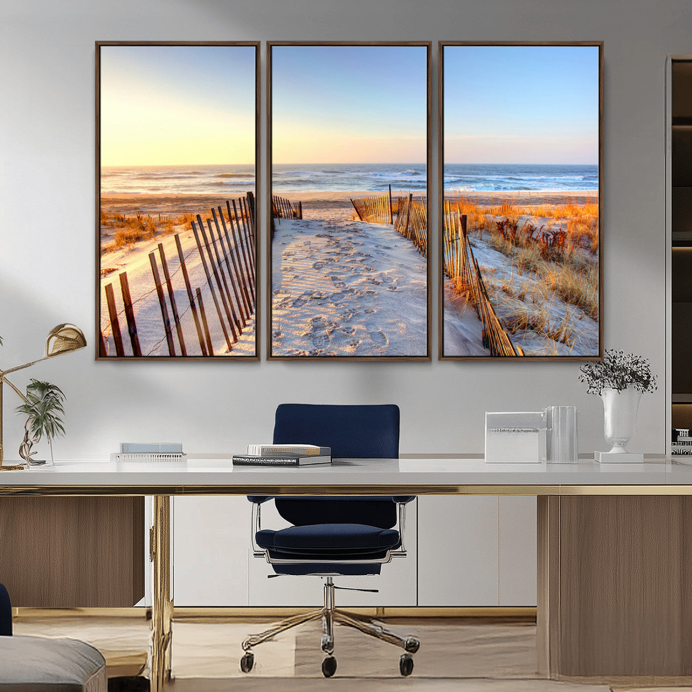 73351887-MGV-FC-48X32-3P_Walnut-Ocean Sunset Wall Art Canvas Print – Nautical Beach Photography Summer Coastal Serenity Artwork for Home, Office