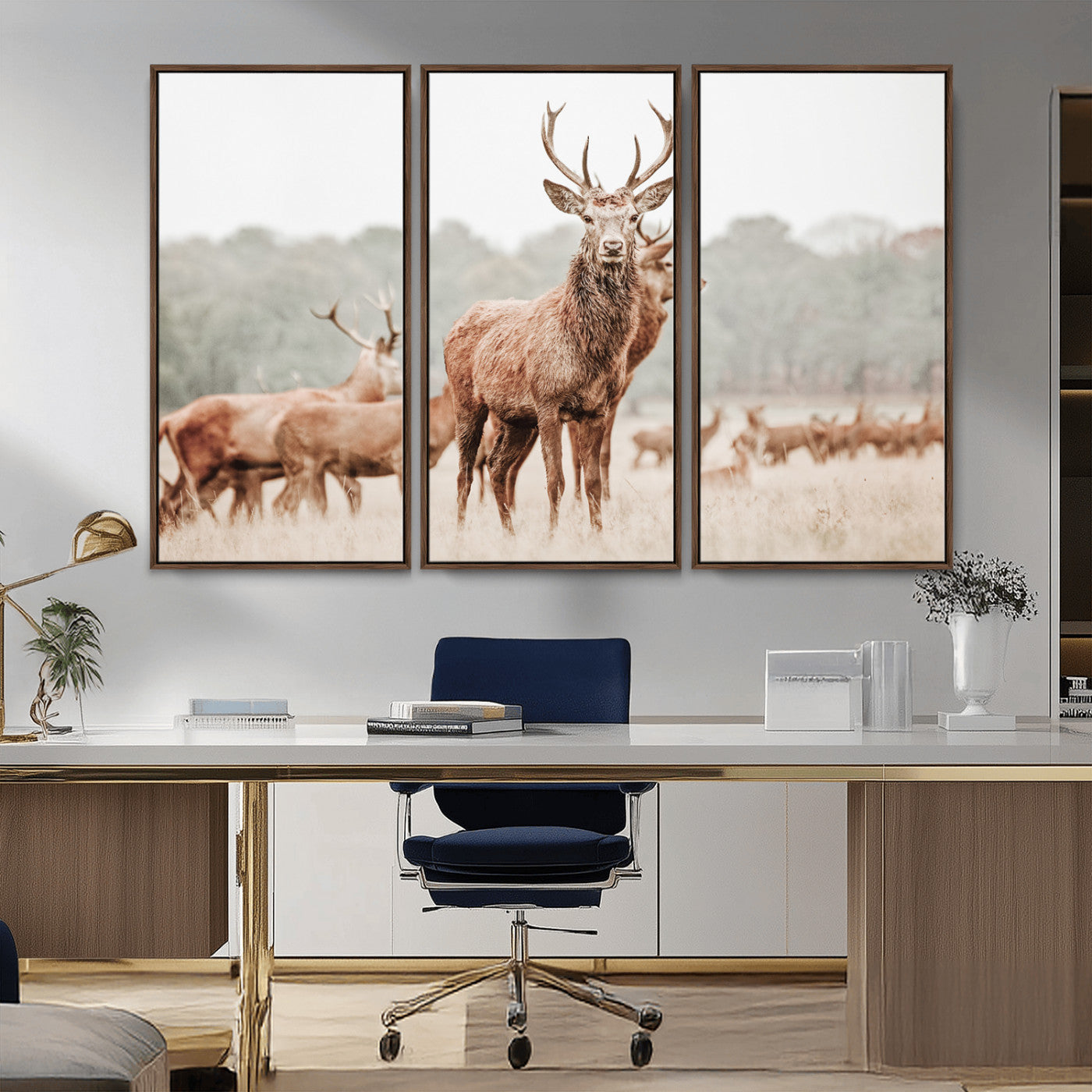 -Rustic Nature Wall Art Canvas Print – Stag Woodland Framed Wildlife Art Picture Print Perfect Lodge Decor