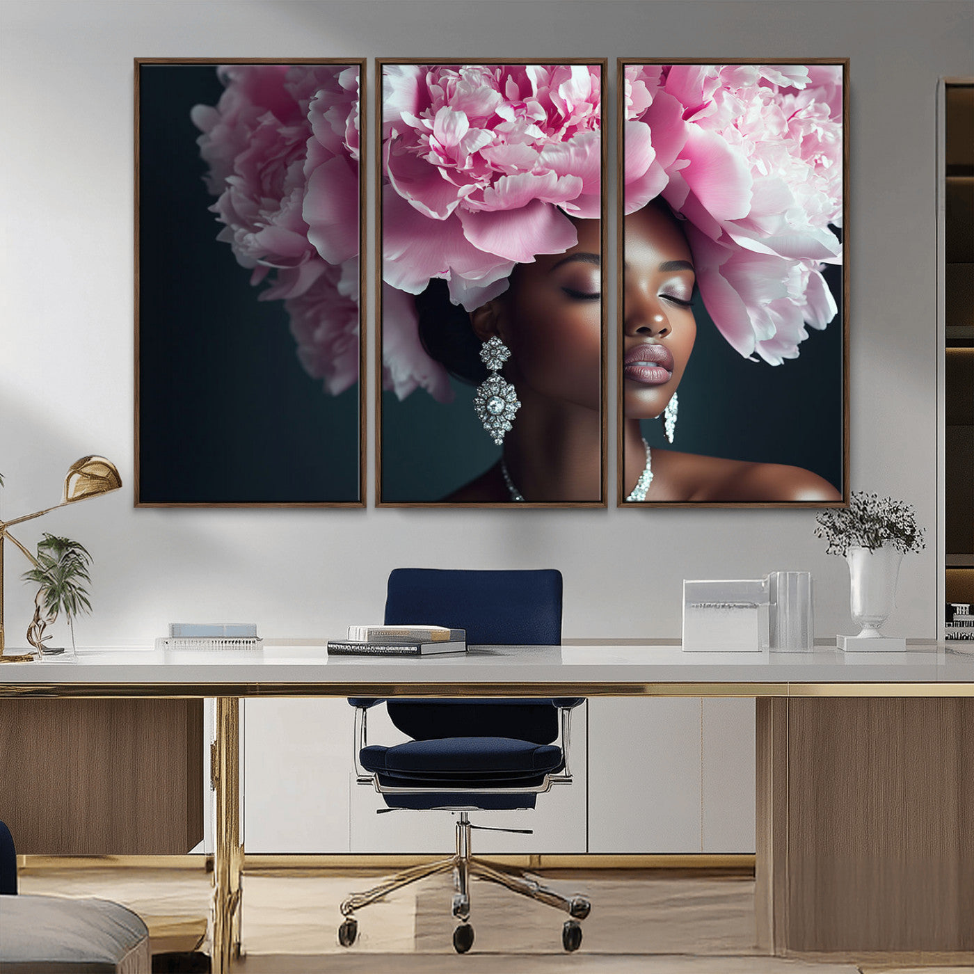 -Black Beauty Petal Crown Wall Art Canvas Print – Floral Petal Headpiece Elegant Design, Petal Inspired Artwork for Home, Office