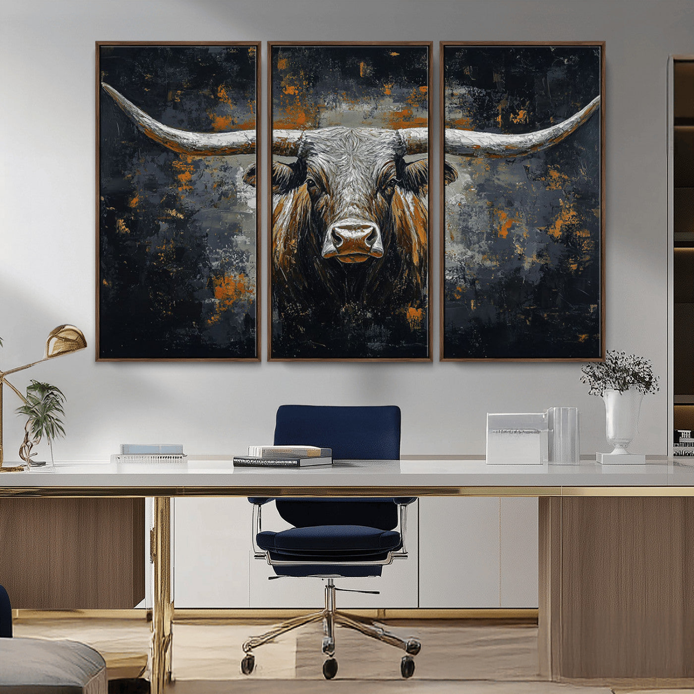 93195031-MGV-CV-36X24-Rustic Longhorn Bull Wall Art Canvas Print – Vintage Western Cattle Scene, Texas Steer Artwork for Home, Office