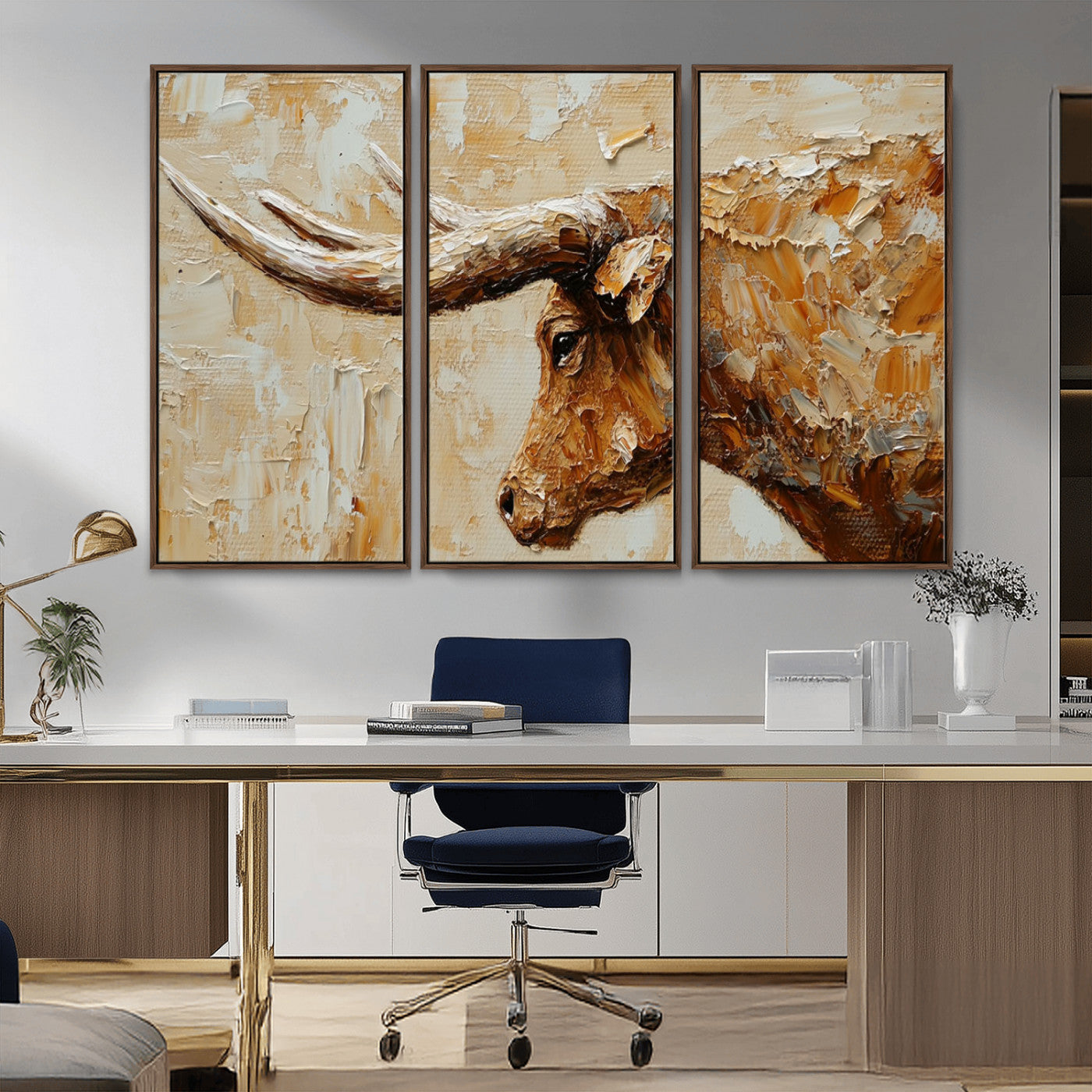 -Rustic Longhorn Bull Wall Art Canvas Print – Vintage Western Cattle Scene, Texas Steer Artwork for Home, Office