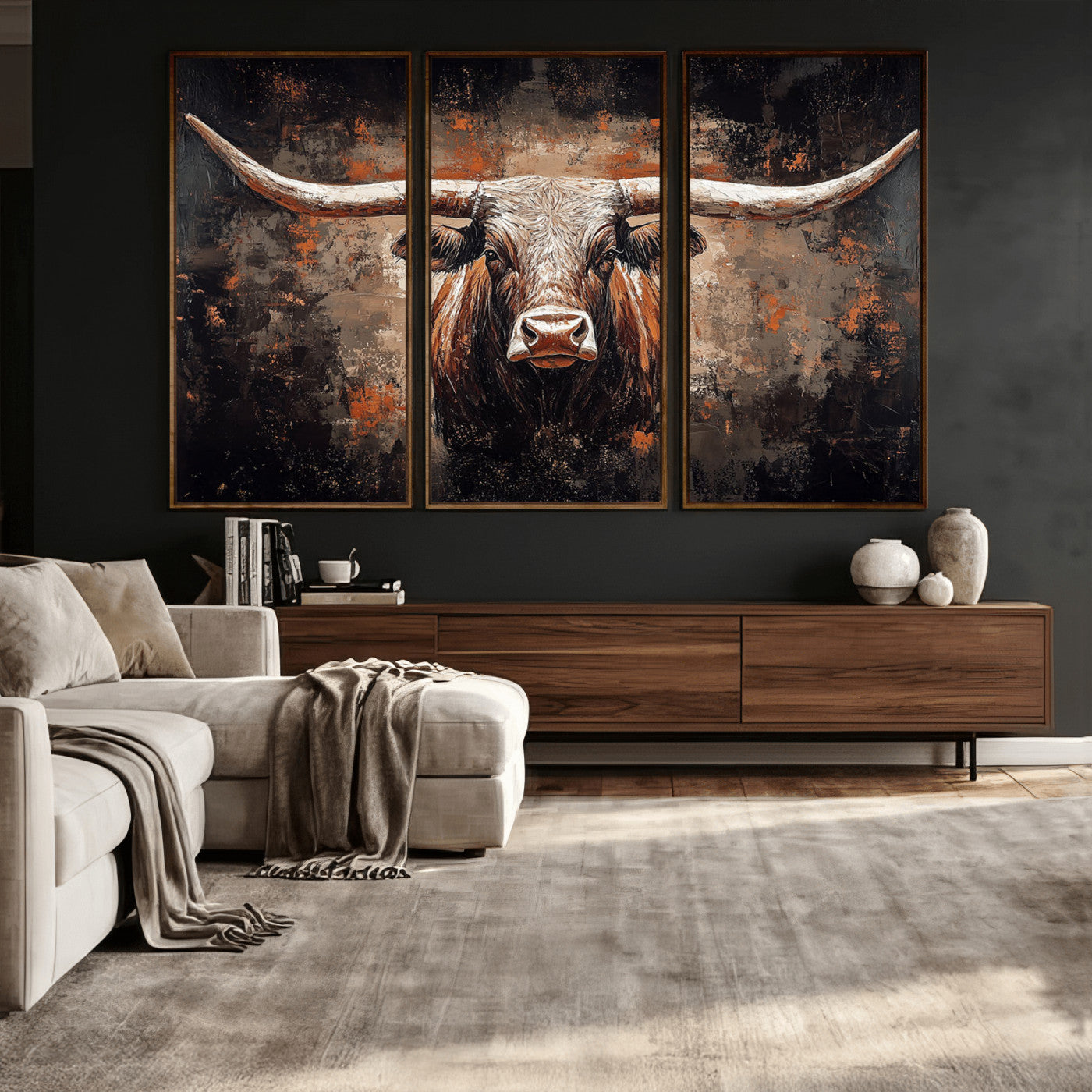 24779067-MGV-CV-36X24 - Rustic Longhorn Bull Wall Art Canvas Print – Vintage Western Cattle Painting, Texas Steer Artwork