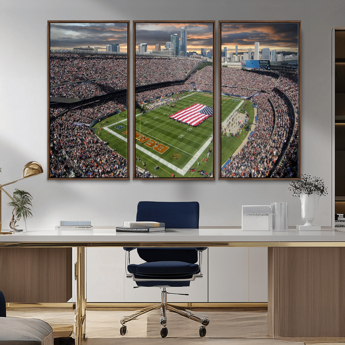 -Chicago Bears Soldiers Field Wall Art Canvas Print – Framed Football Stadium Artwork for Home, Office, Living Room