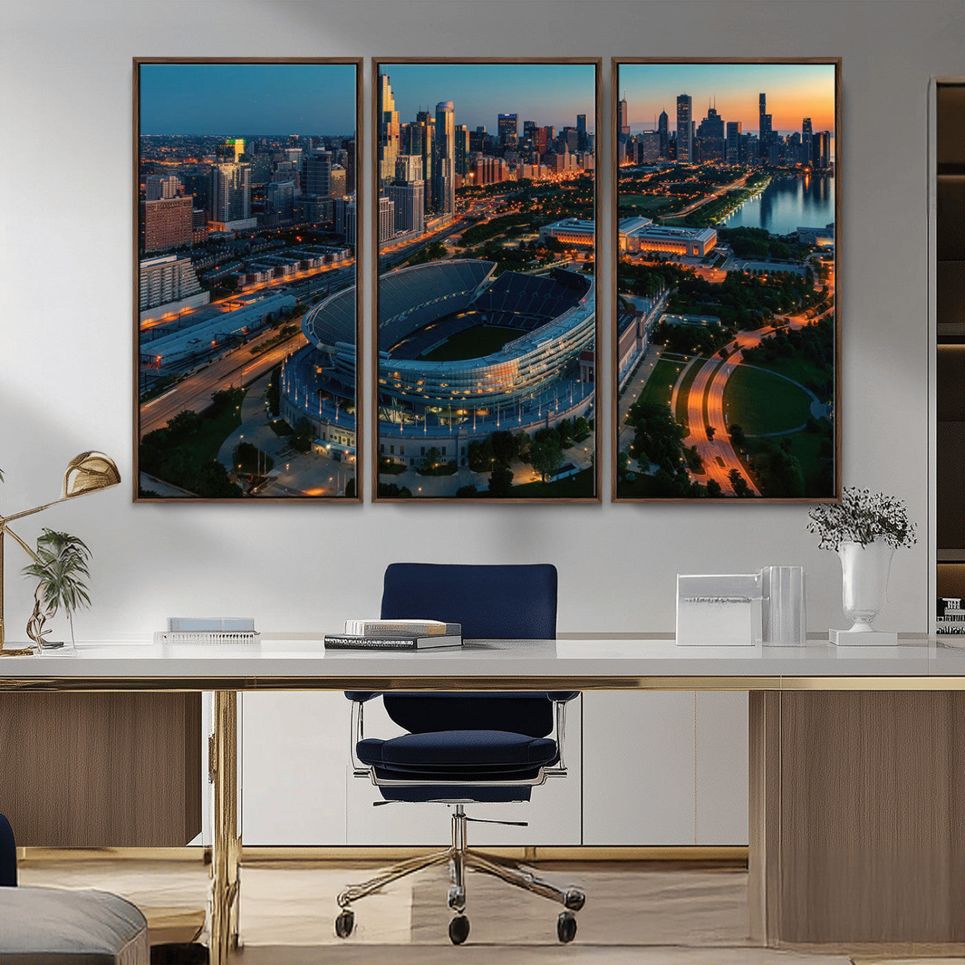 36690345-MGV-FC-48X32-3P_Walnut-Chicago Bears Soldiers Field Wall Art Canvas Print – Framed Football Stadium Artwork for Home, Office, Living Room