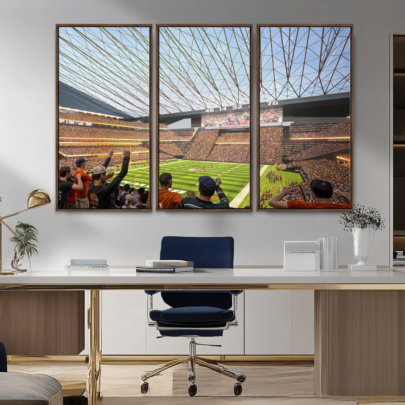 81960112-MGV-FC-48X32-3P_Walnut-Cleveland Browns Stadium Wall Art Canvas Print – Framed NFL Football Arena Artwork for Home, Office, Living Room