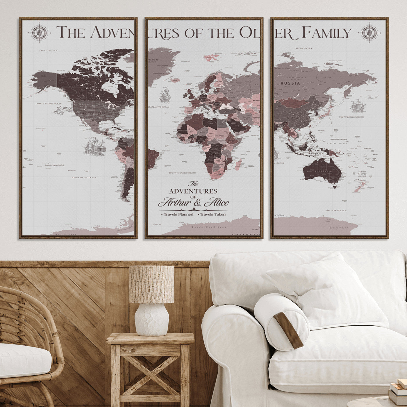 -Personalized Family Travel Map Canvas – Custom Framed Push Pin World Map, Unique Adventure Tracker Wall Art for Home, Office