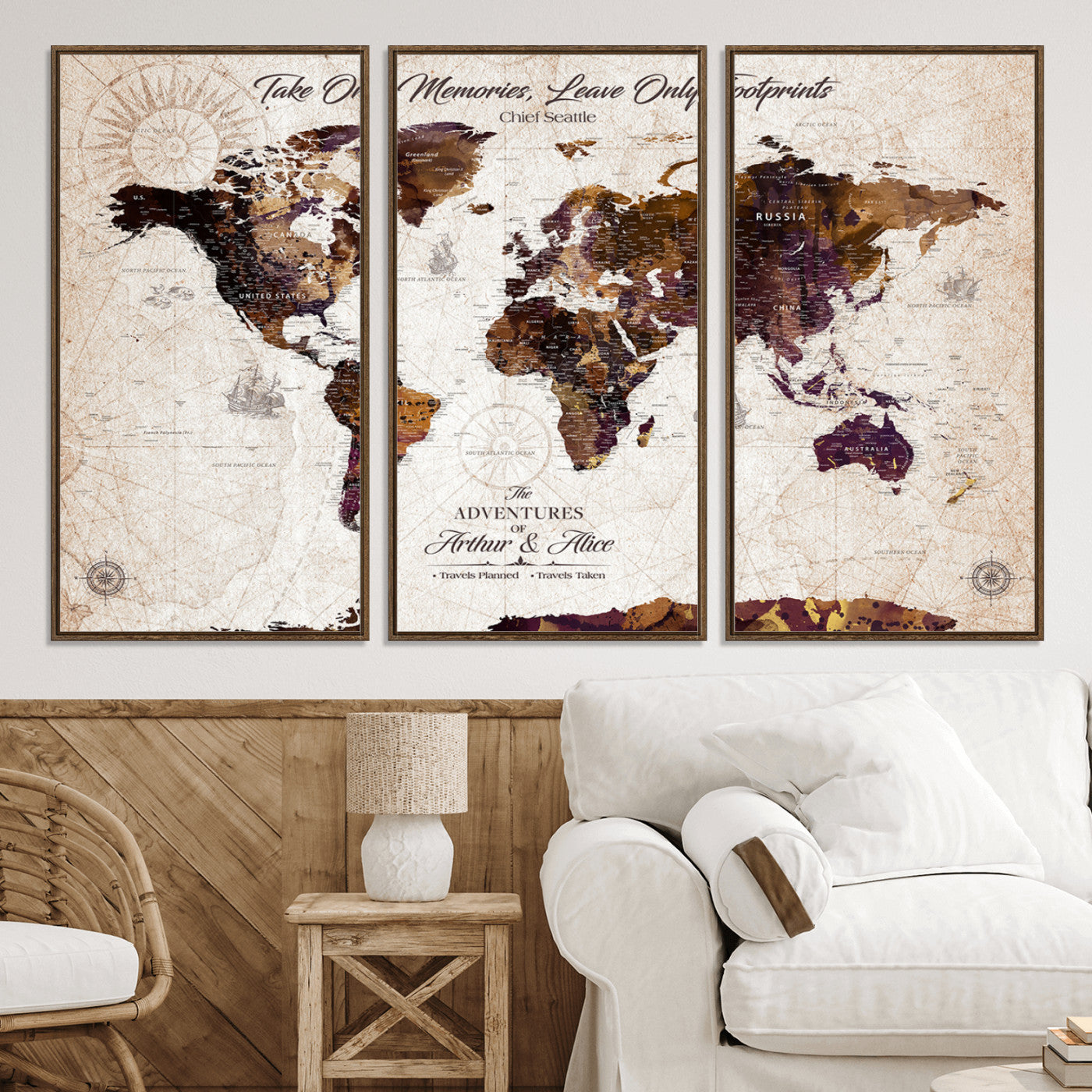 -Personalized World Map Canvas – Custom Framed Push Pin Travel Tracker, Elegant Wall Art Gift for Couples for Home, Office