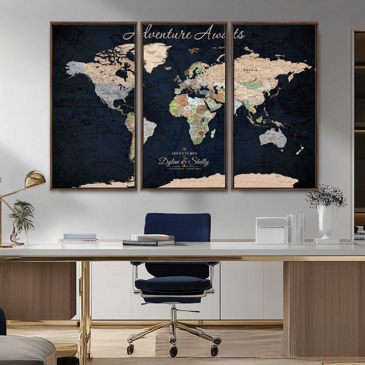 Rehber01-MGV-CV-36X24-Personalized World Map Canvas Print – Framed Push Pin Travel Wall Art for Couples – Adventure & Anniversary Gift