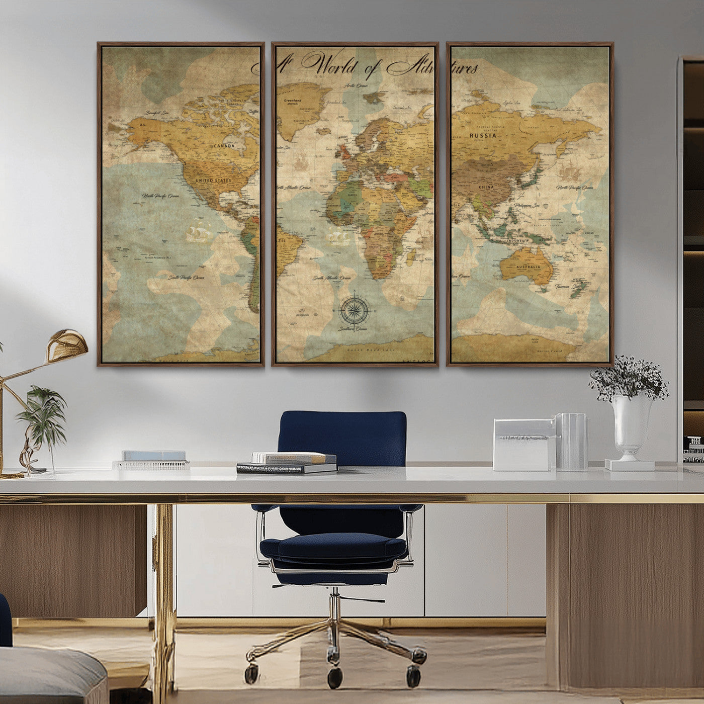 Rehber01-MGV-CV-36X24-Personalized World Map Canvas – Custom Framed Push Pin Travel Map Wall Art, Vintage Style Gift for Couples or Families