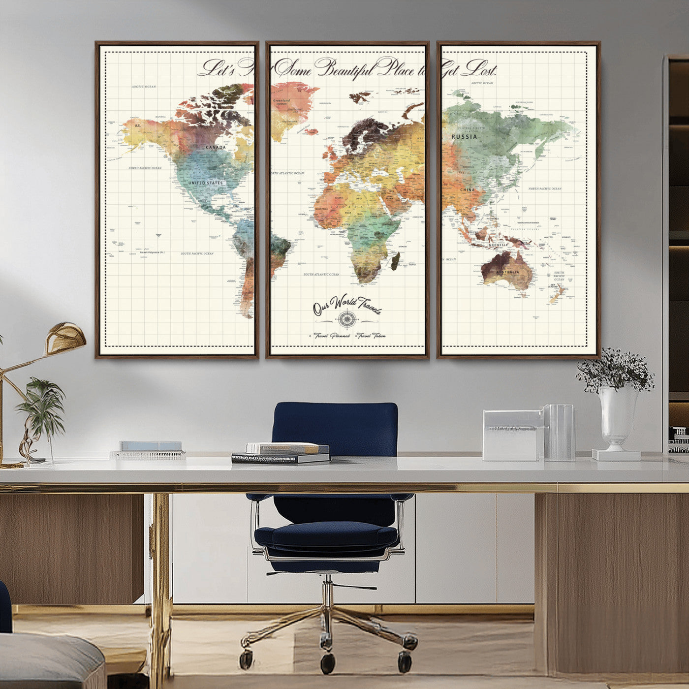 -Personalized Push Pin World Map Canvas Print – Custom Adventure Travel Tracker Map, Framed Wall Art Gift for Couples or Family