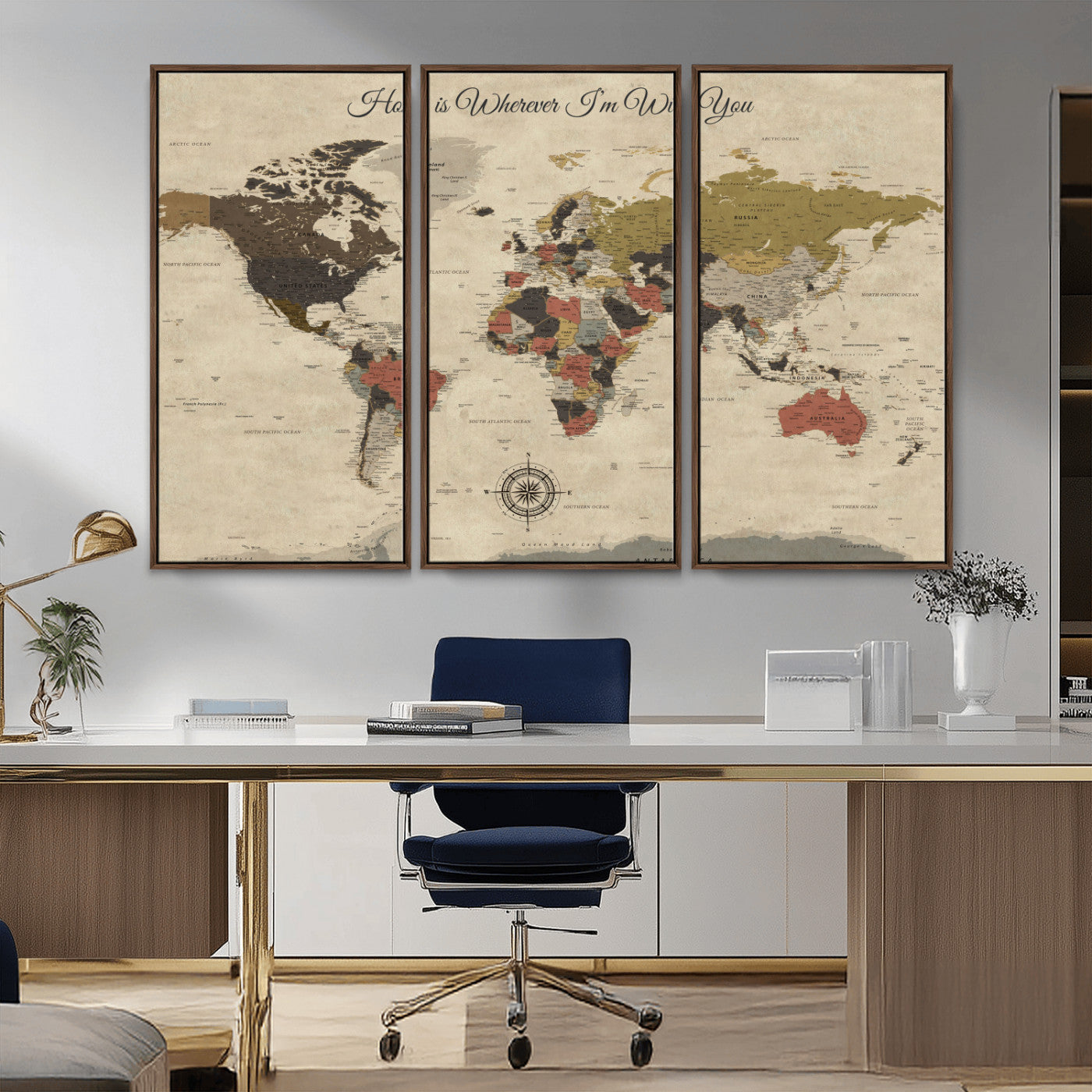 -Personalized World Map Wall Art Canvas Print – Customizable Push Pin Framed Travel Map Artwork for Home Office