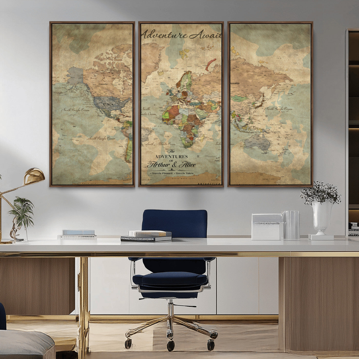 Rehber01-MGV-CV-36X24-Personalized Vintage World Map Canvas Print – Custom Push Pin Travel Map Antique Style Gift for Couples Travelers for Home Office