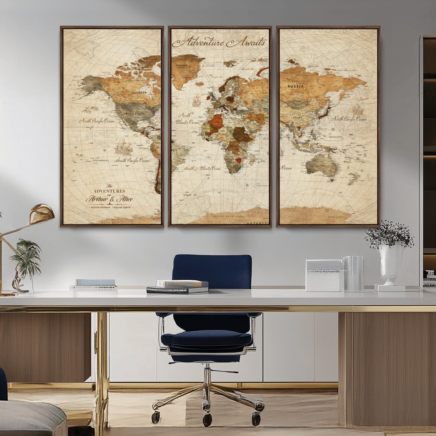 Rehber01-MGV-CV-36X24-Customizable Framed World Map Canvas Print – Personalized Push Pin Travel Map Gift for Couples Explorers for Home, Office