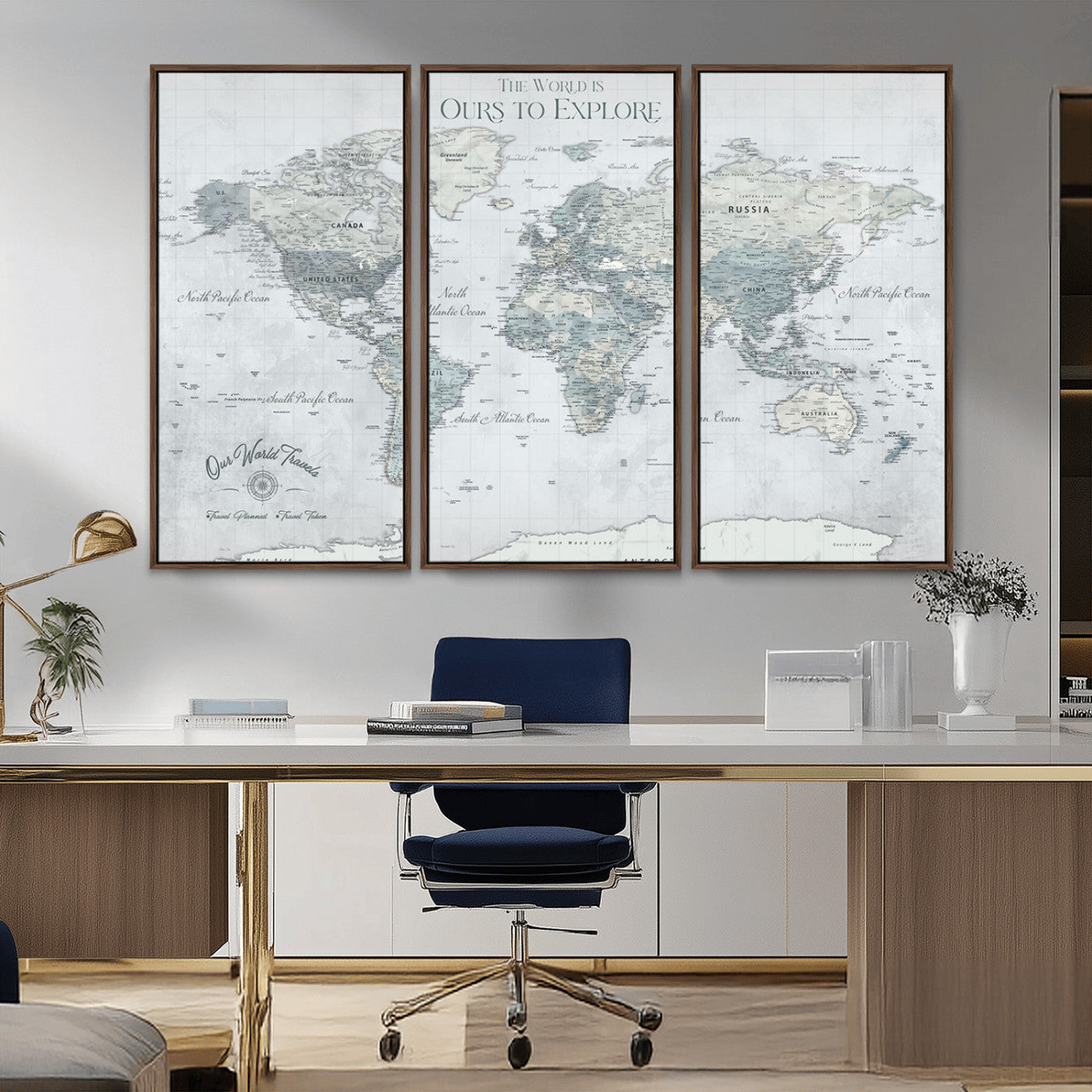 -Personalized Push Pin World Map Canvas Print – Custom Adventure Travel Map Framed Wall Art Gift for home, office