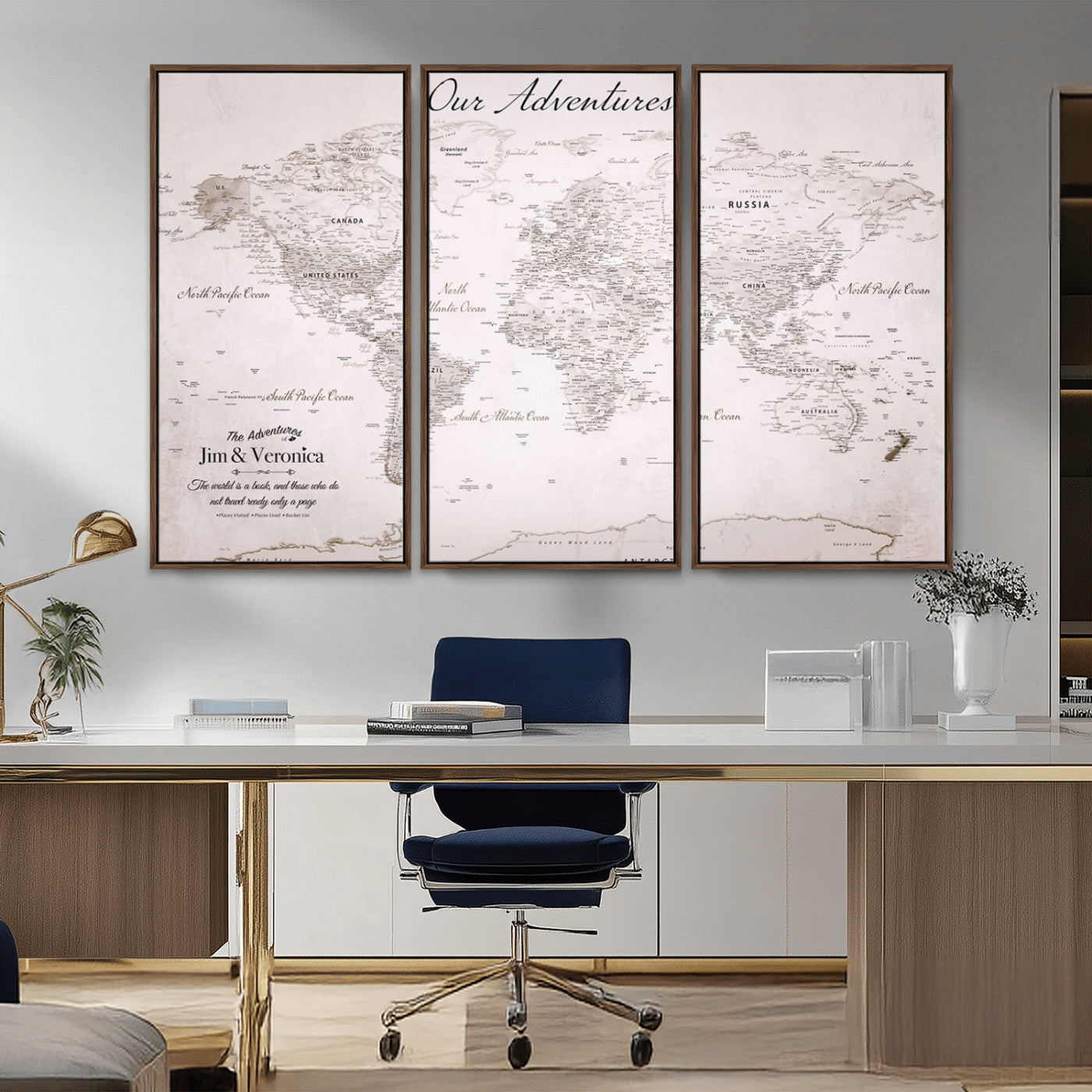 -Customize Push Pin World Map Wall Art Canvas Print – Personalized Travel Map with Foam Pins Framed for home, office