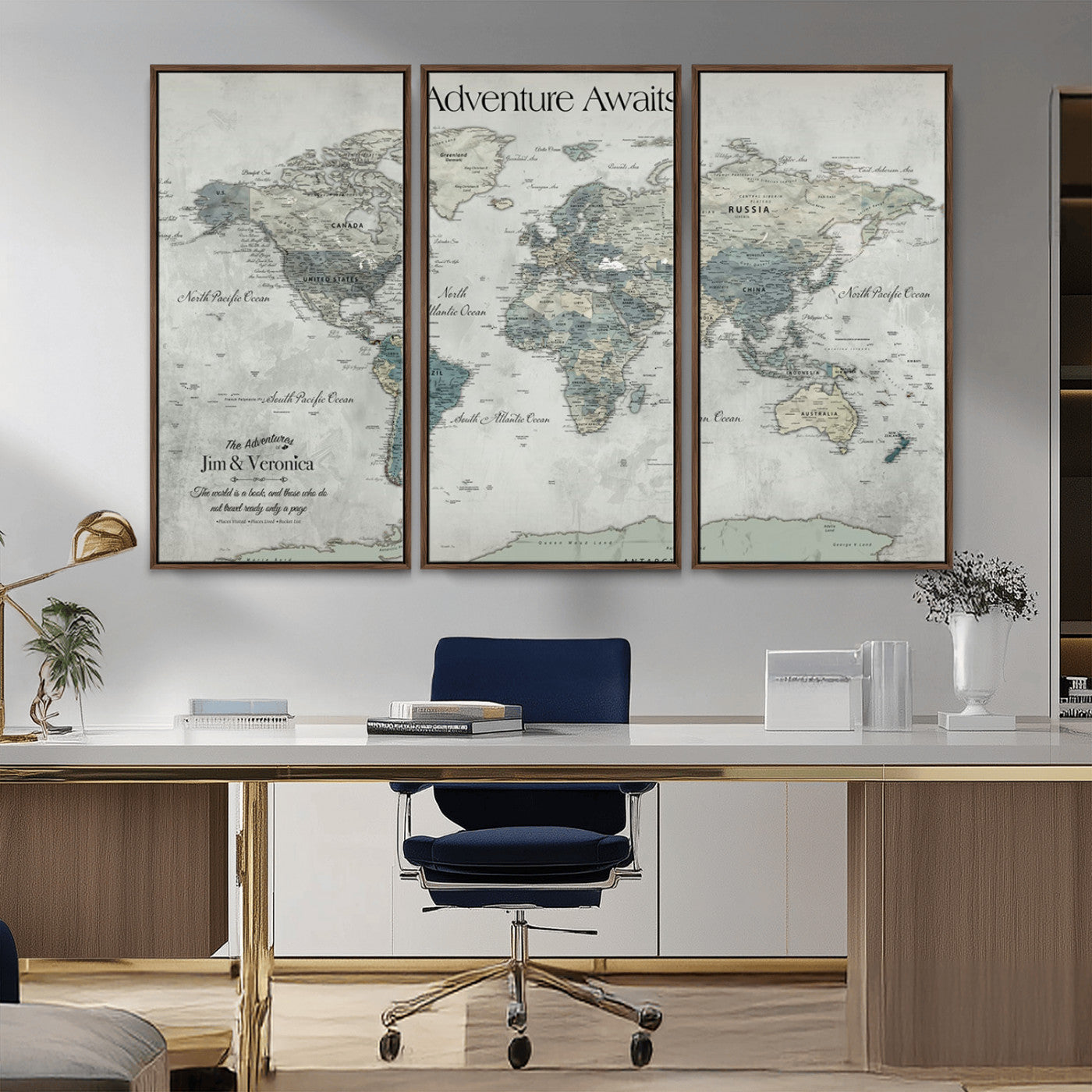 -Personalized Push Pin World Map Canvas Print – Custom Adventure Travel Map Framed Wall Art Gift for home, office