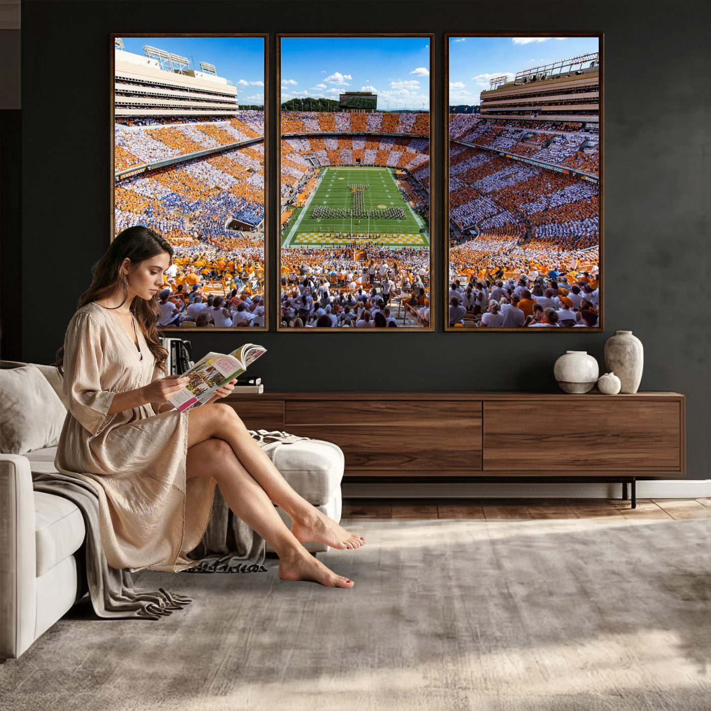 77097951-MGV-CV-36X24 - Tennessee Neyland Stadium Wall Art – Checkerboard Game Day Panoramic Canvas Print, College Football Decor for Home, Office, or Man Cave